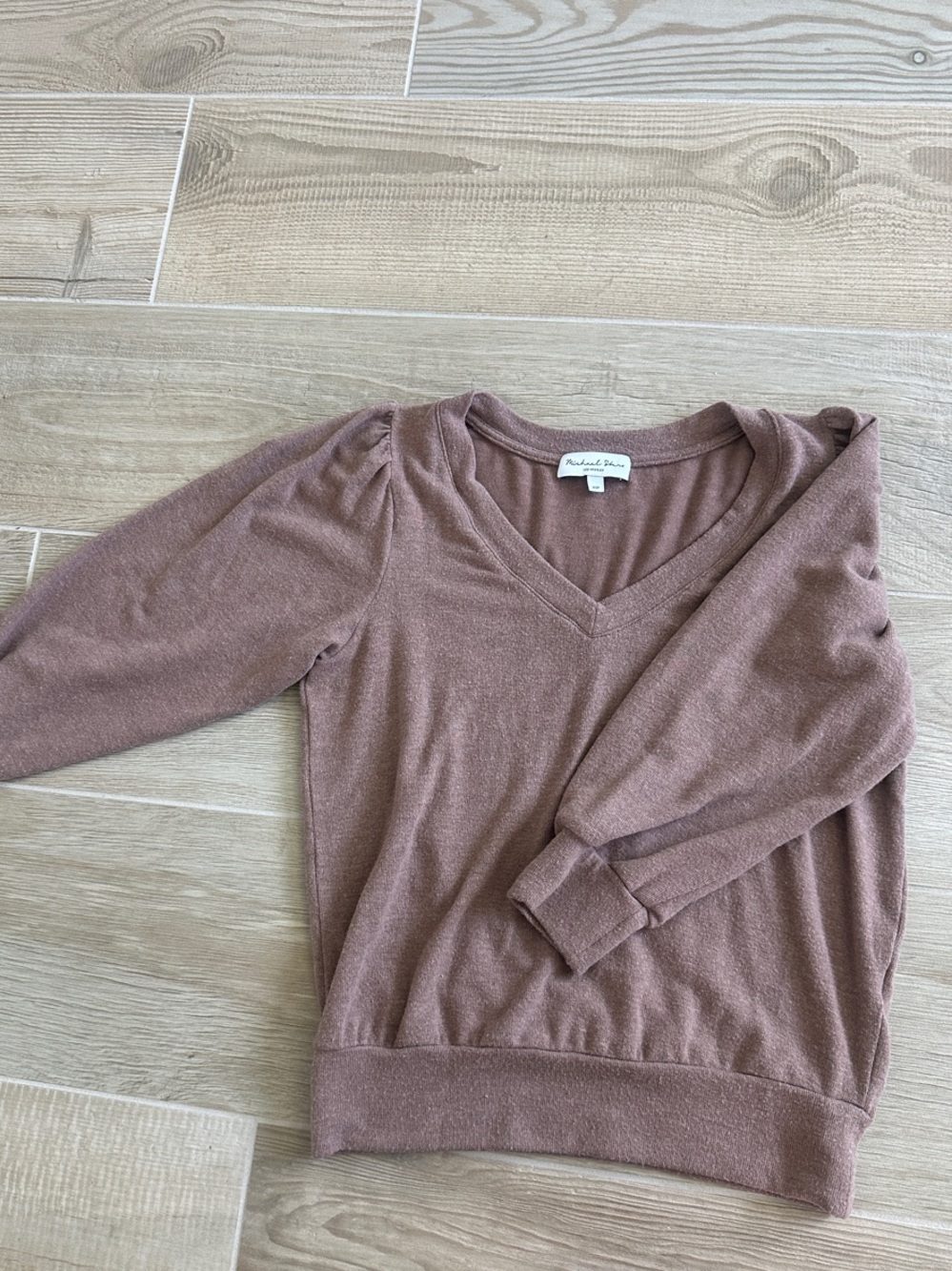 Dusty Mauve V-Neck Puff-Shoulder Sweater